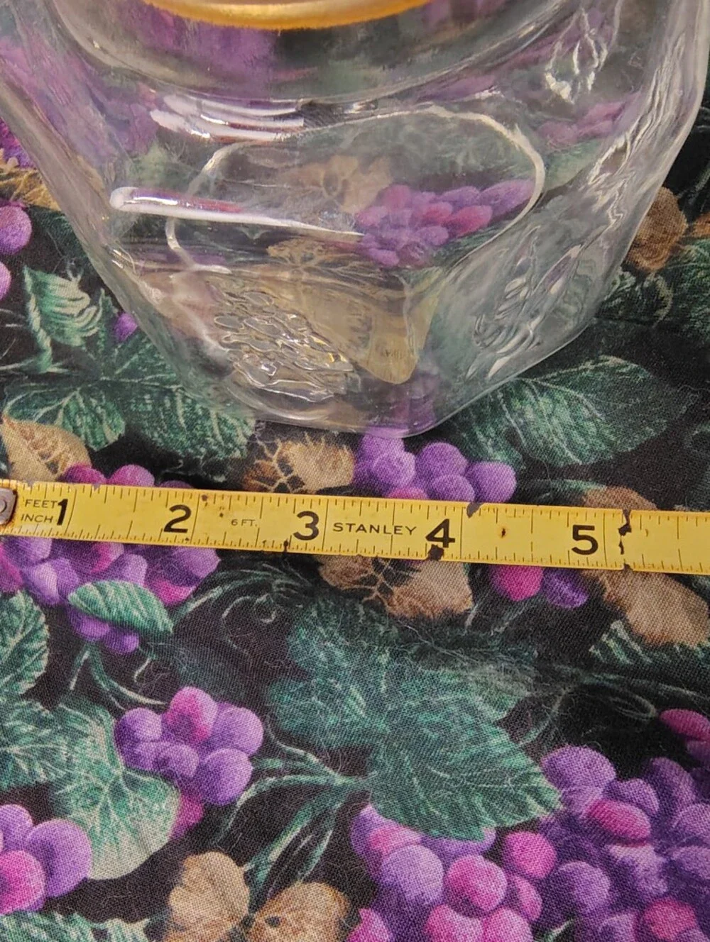 Vintage Embossed Grape Hexagon Glass Canister Jar with Lid